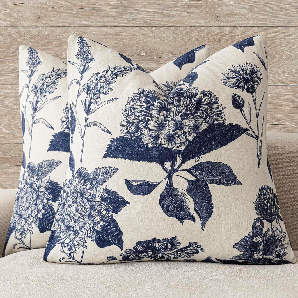 Foindtower Set of 2 Linen Floral Vintage Throw Pillow Covers Neutral Accent Print Decorative Cozy Cushion Covers Farmhouse Boho Home…