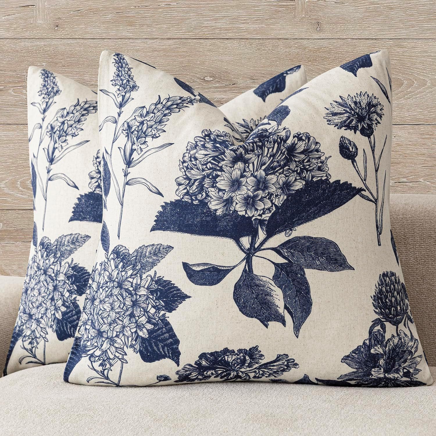 Foindtower Set of 2 Linen Floral Vintage Throw Pillow Covers Neutral Accent Print Decorative Cozy Cushion Covers Farmhouse Boho Home…