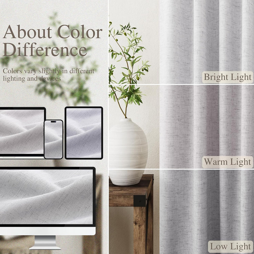 Nanspring Light Grey 100% Blackout Linen Curtains 96 Inches Long for Bedroom Back Tab Thermal Insulated Modern Luxury Simple Black Out Curt…