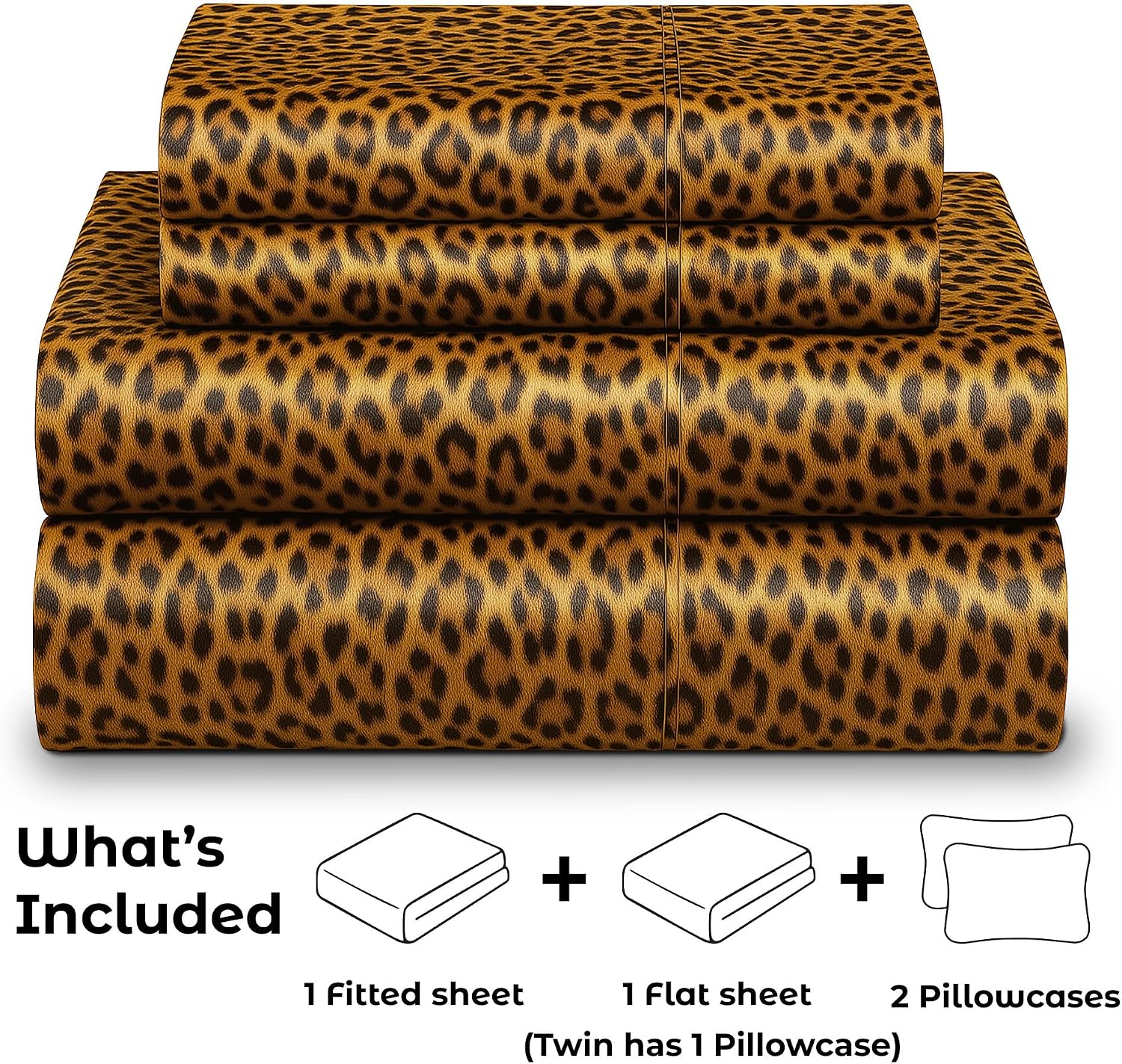 PureBedding Satin Sheets King [4-Piece, Gold Leopard] Hotel Luxury Silky Bed Sheets - Extra Soft 1800 Microfiber Sheet Set, Wrinkle, Fade,…