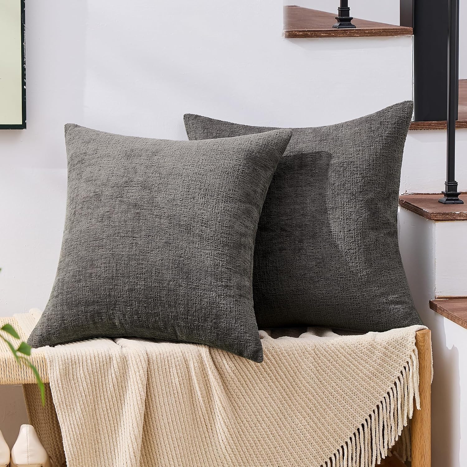 Gawamay Set of 2 Soft Textured Chenille Throw Pillow Covers 24x24 Inch (60x60 CM), Decorative Pillowcases Cushion Covers for Farmhouse Home…