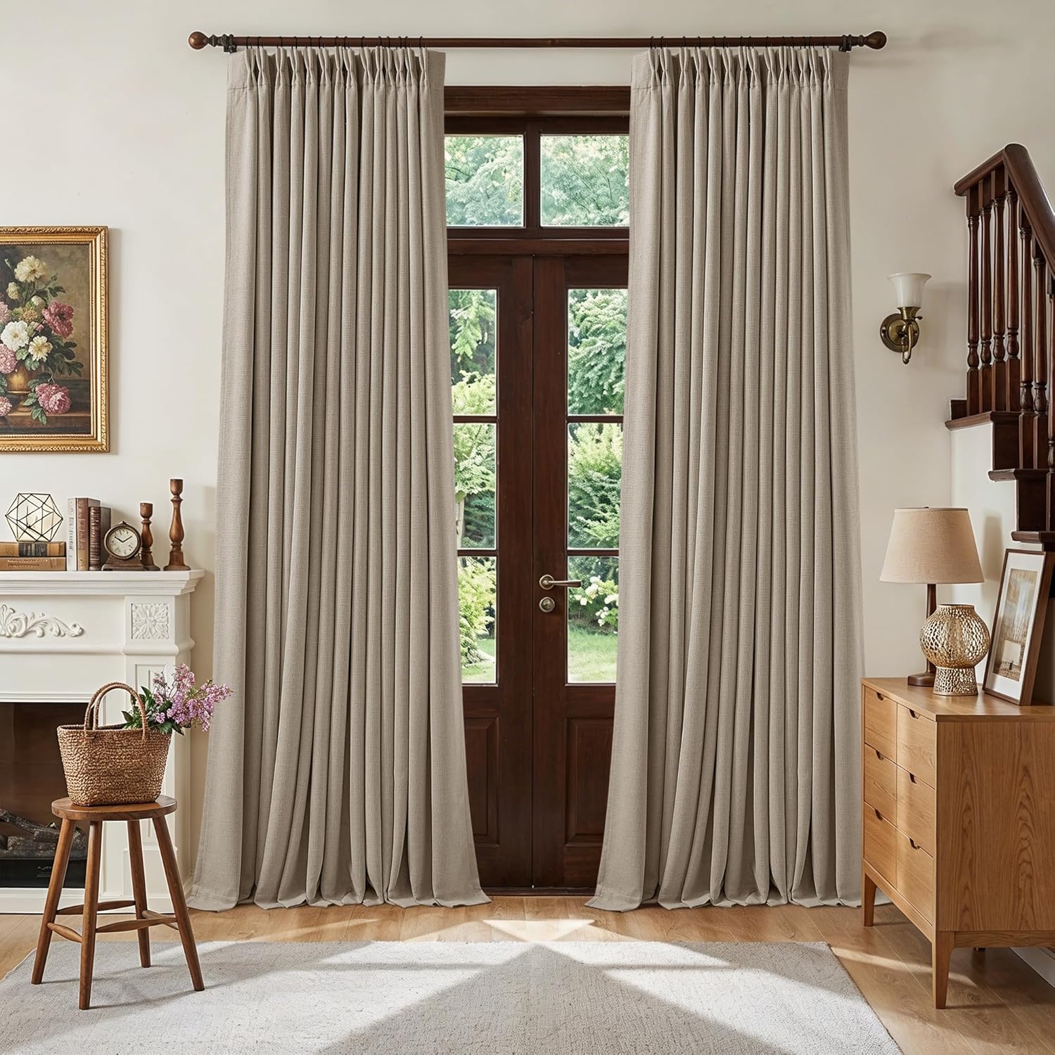 Twodrapes Dark Flax 108 Inch Pinch Pleat Drapes Greige Greyish Beige Room Darkening Curtains 108 Inches Long for Bedroom Neutral Farmhouse…
