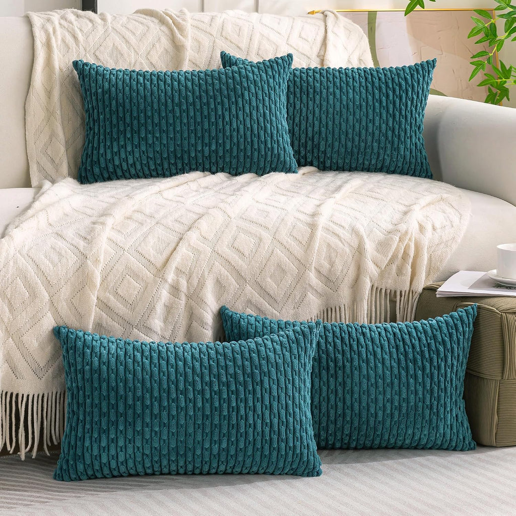 Cozoomy Set of 4 Teal Decorative Throw Pillow Covers 12x20 Inch Corduroy Pillow Covers for Bed Couch Sofa Living Room Soft Cushion Cases 20…