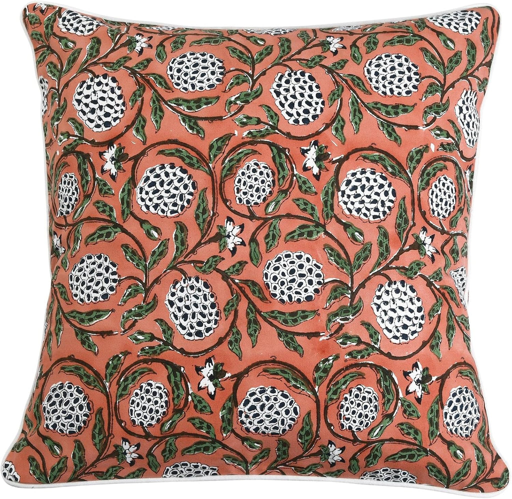 Ridhi Block Print Dark Salmon Pink Pillow Cover 18" x 18" (Pack of 2) Decorative Couch Pillows for Living Room, Chic Boho Cute Outdoor Pill…