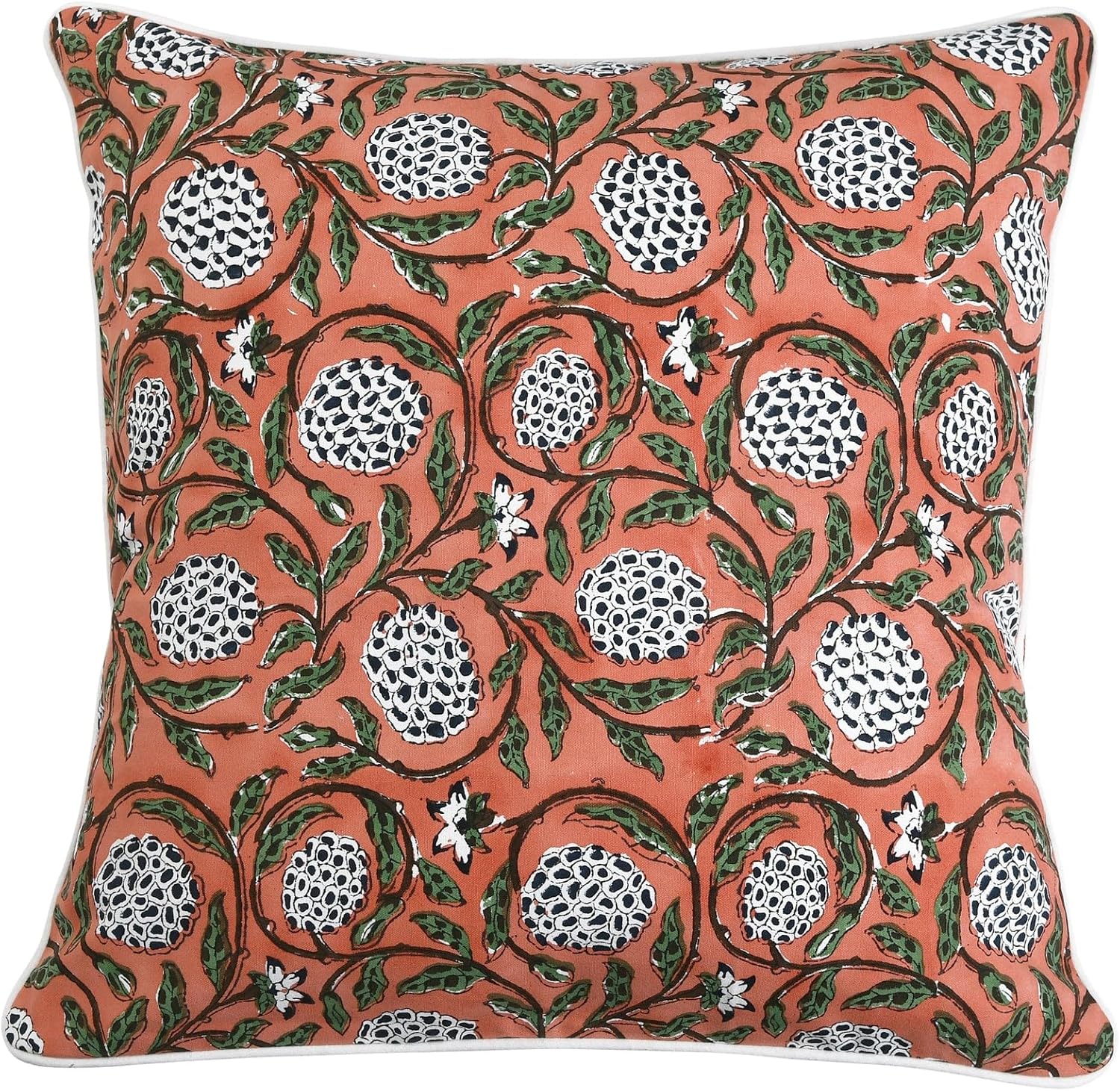 Ridhi Block Print Dark Salmon Pink Pillow Cover 18" x 18" (Pack of 2) Decorative Couch Pillows for Living Room, Chic Boho Cute Outdoor Pill…