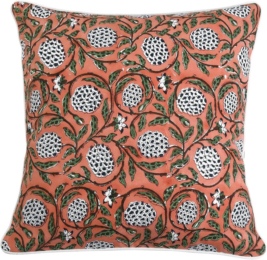 Ridhi Block Print Dark Salmon Pink Pillow Cover 24" x 24" (Pack of 2) Decorative Couch Pillows for Living Room, Chic Boho Cute Outdoor Pill…