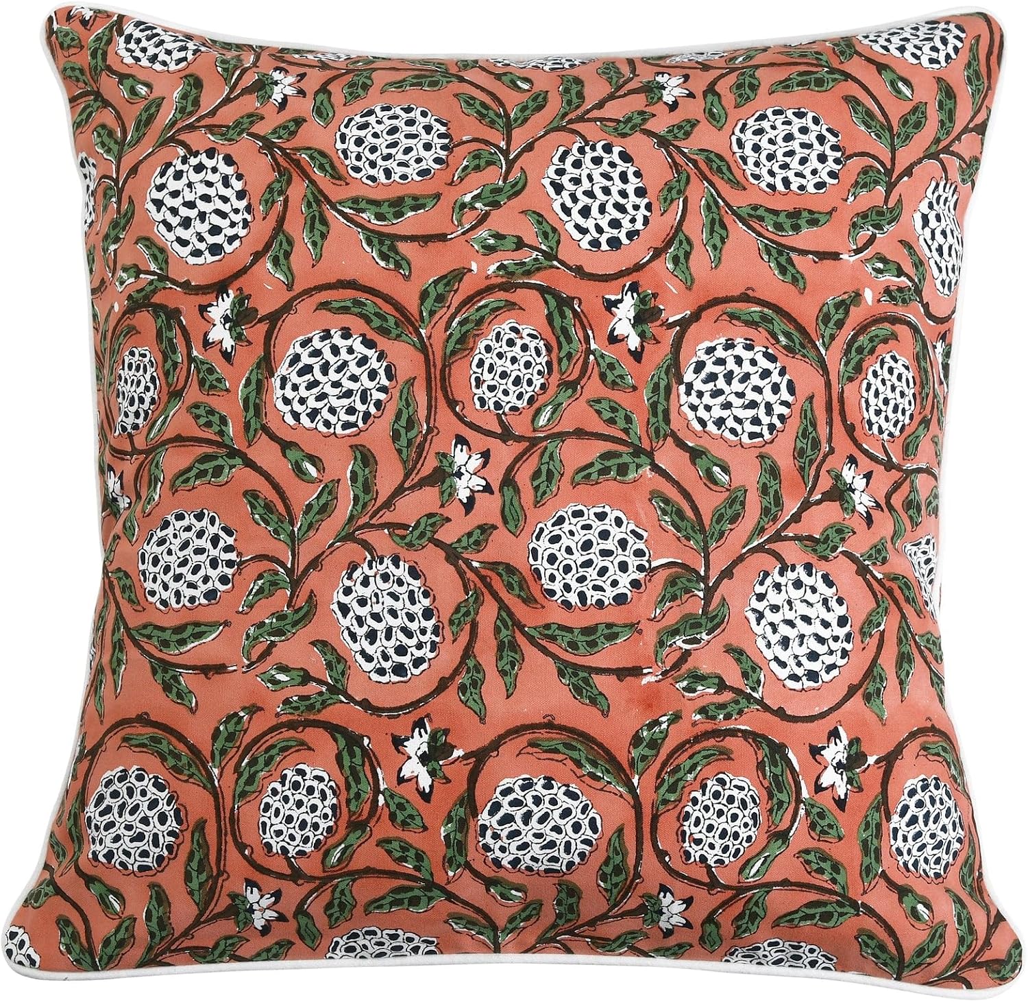 Ridhi Block Print Dark Salmon Pink Pillow Cover 24" x 24" (Pack of 2) Decorative Couch Pillows for Living Room, Chic Boho Cute Outdoor Pill…