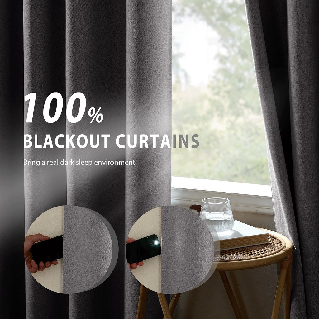 NICETOWN Grey Long Faux Linen Full Shade Panels, 52" Wide x 95" Long, Pair of Thermal Insulated & Energy Efficiency Blackout Curtains for…