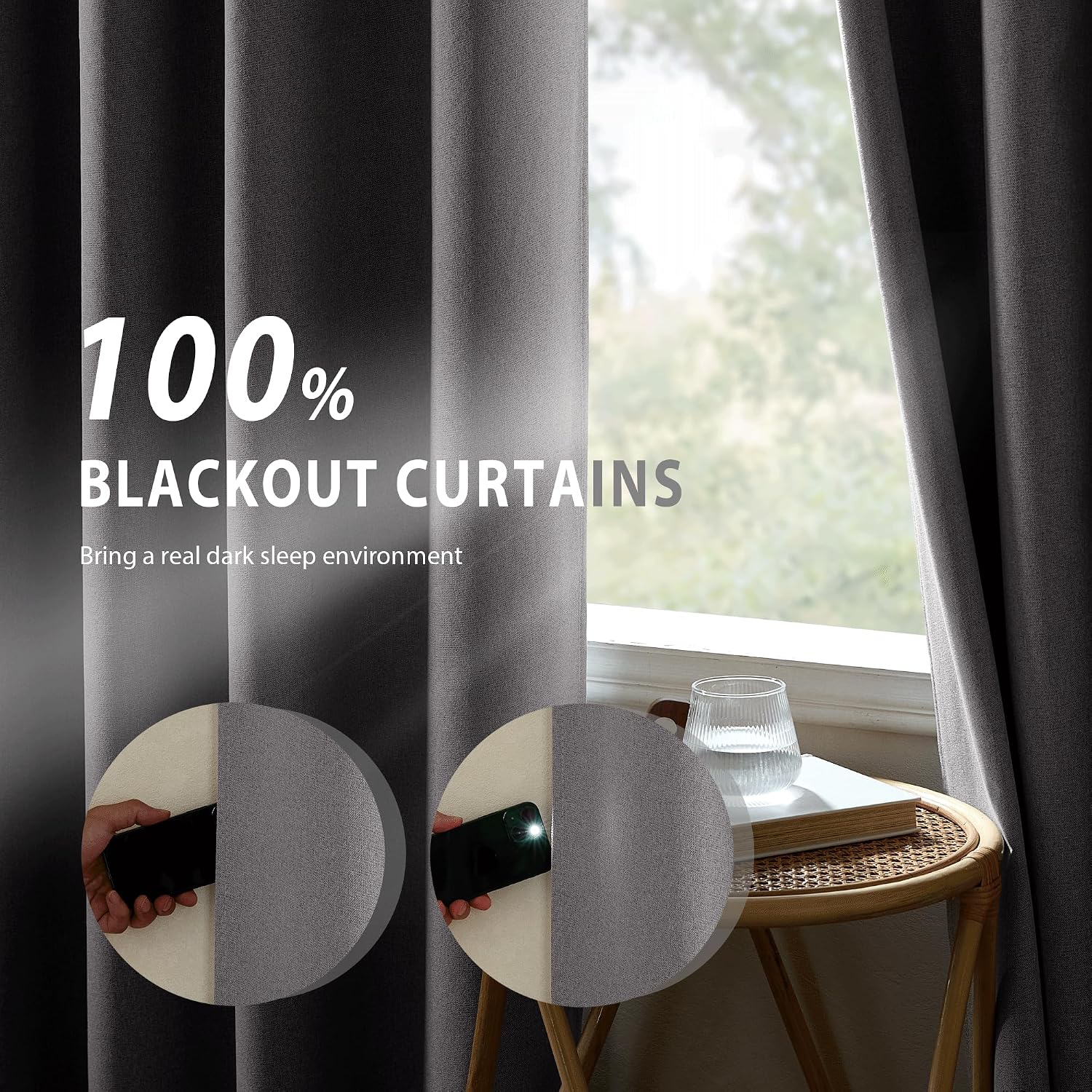 NICETOWN Grey Long Faux Linen Full Shade Panels, 52" Wide x 95" Long, Pair of Thermal Insulated & Energy Efficiency Blackout Curtains for…