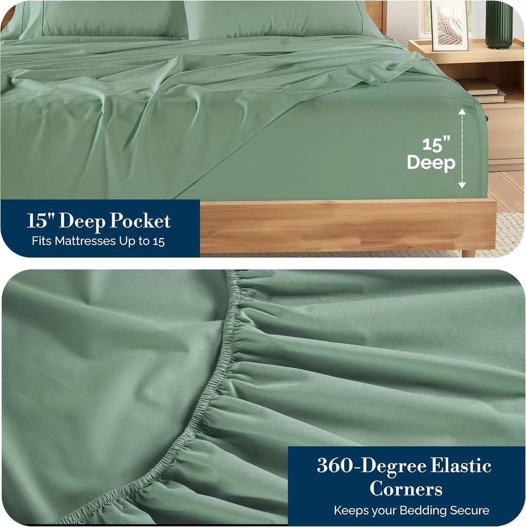Casa Platino King Sheet Set – 100% Cotton Sheets with 4 Pillowcases, Crisp Percale Weave & Cozy Feel, Cooling & Breathable King Bed…