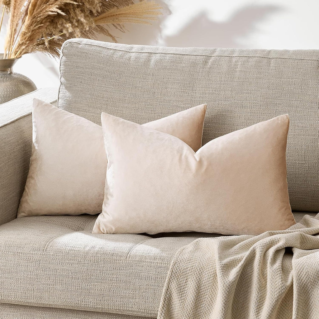 GIGIZAZAFocusingonhomedecoration GIGIZAZA 12x20 Lumbar Pillow Covers: Pack of 2 Champagne Beige Throw Pillows Super Soft Velvet Covers - De…