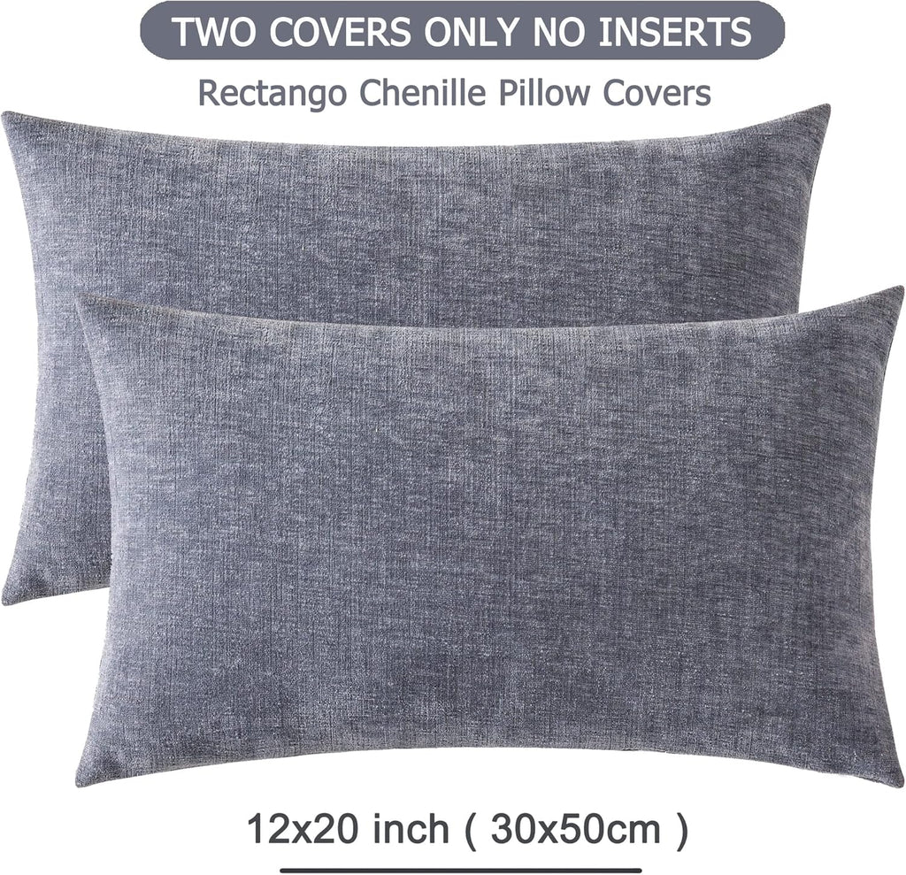 Gawamay Lumbar Support Pillow Decorative Rectangle Throw Pillow Covers 12"x20" Inch Set of 2, Soft Chenille Fall Pillowcase for Living Room…