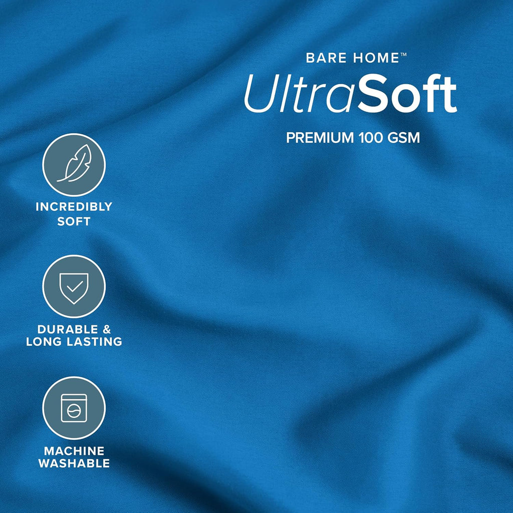 BareHome Bare Home Microfiber Pillowcases - Standard/Queen Size Set of 4 - Cooling Pillowcases - Double Brushed - Medium Blue Pillowcases 4…
