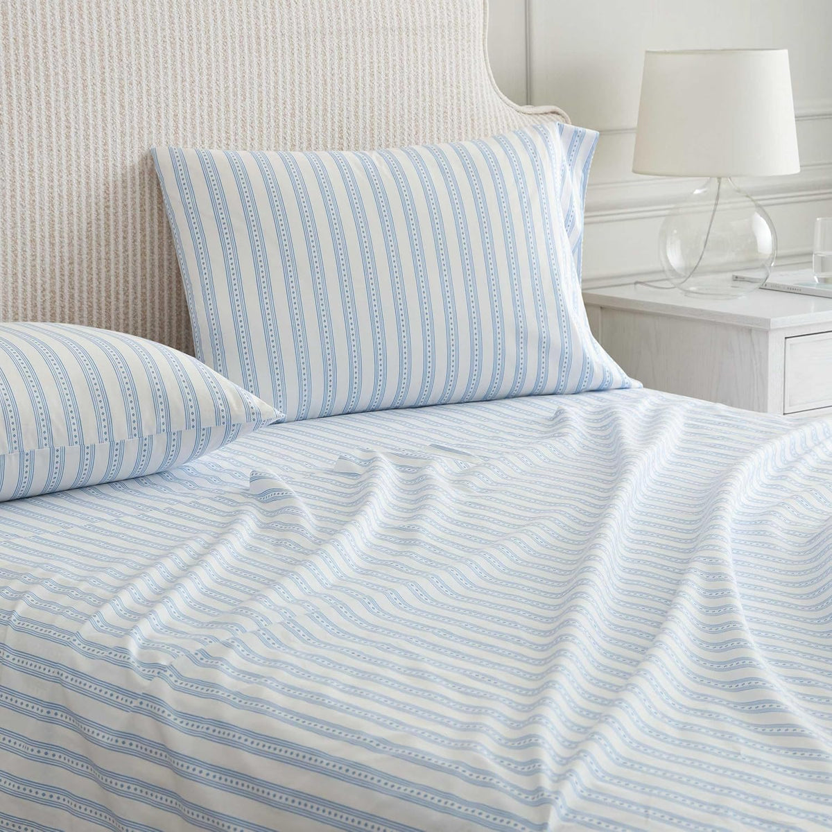 MarthaStewart Martha Stewart - Full Size Sheets Set, Crisp & Tailored Cooling Sheets with a Smooth Cotton Percale Lightweight Feel - Bed Sh…