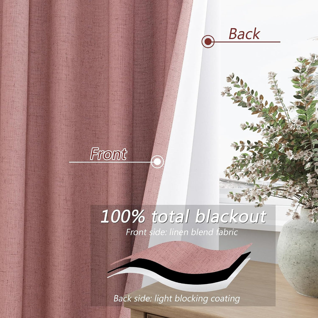 Guken 100% Blackout Curtains 102 Inch Length 2 Panels Set for Living Room Bedroom Back Tab Thermal Insulated Lack Out Linen Drapes Room Dar…