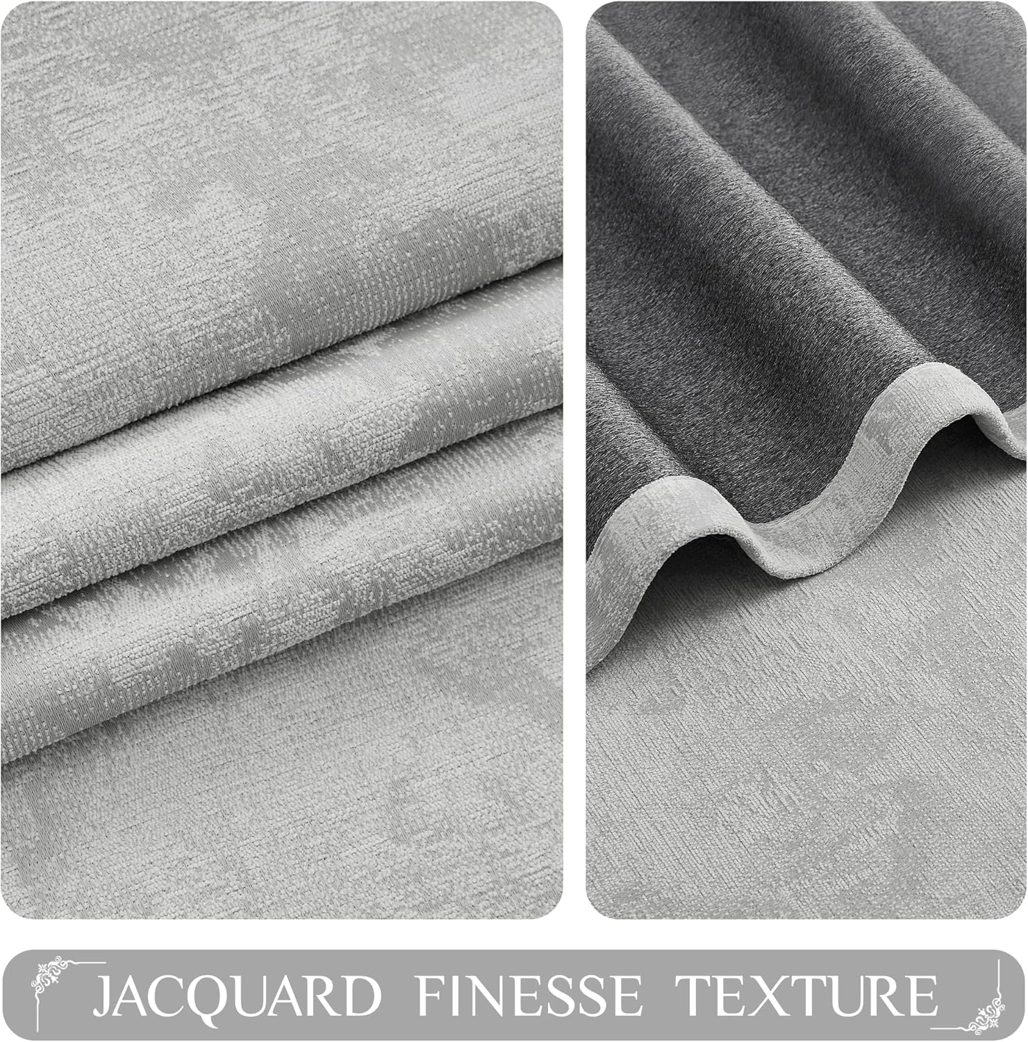 Beauoop Grey Floral Jacquard Blackout Curtains 72 Inches Long 2 Panels for Bedroom Living Room Chenille Flower Room Darkening Thermal…
