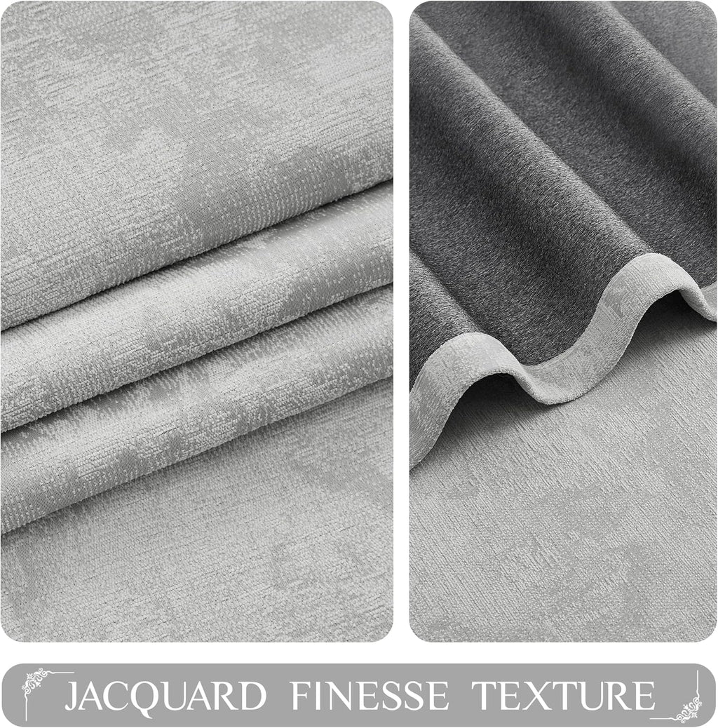 Beauoop Grey Floral Jacquard Blackout Curtains 63 Inches Long 2 Panels for Bedroom Living Room Chenille Flower Room Darkening Thermal…