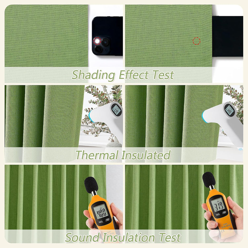 Guken Lime Green 100% Blackout Linen Curtains 108 Inch Length 2 Panels Set for Living Room Bedroom Back Tab/Rod Pocket Thermal Insulated Fa…