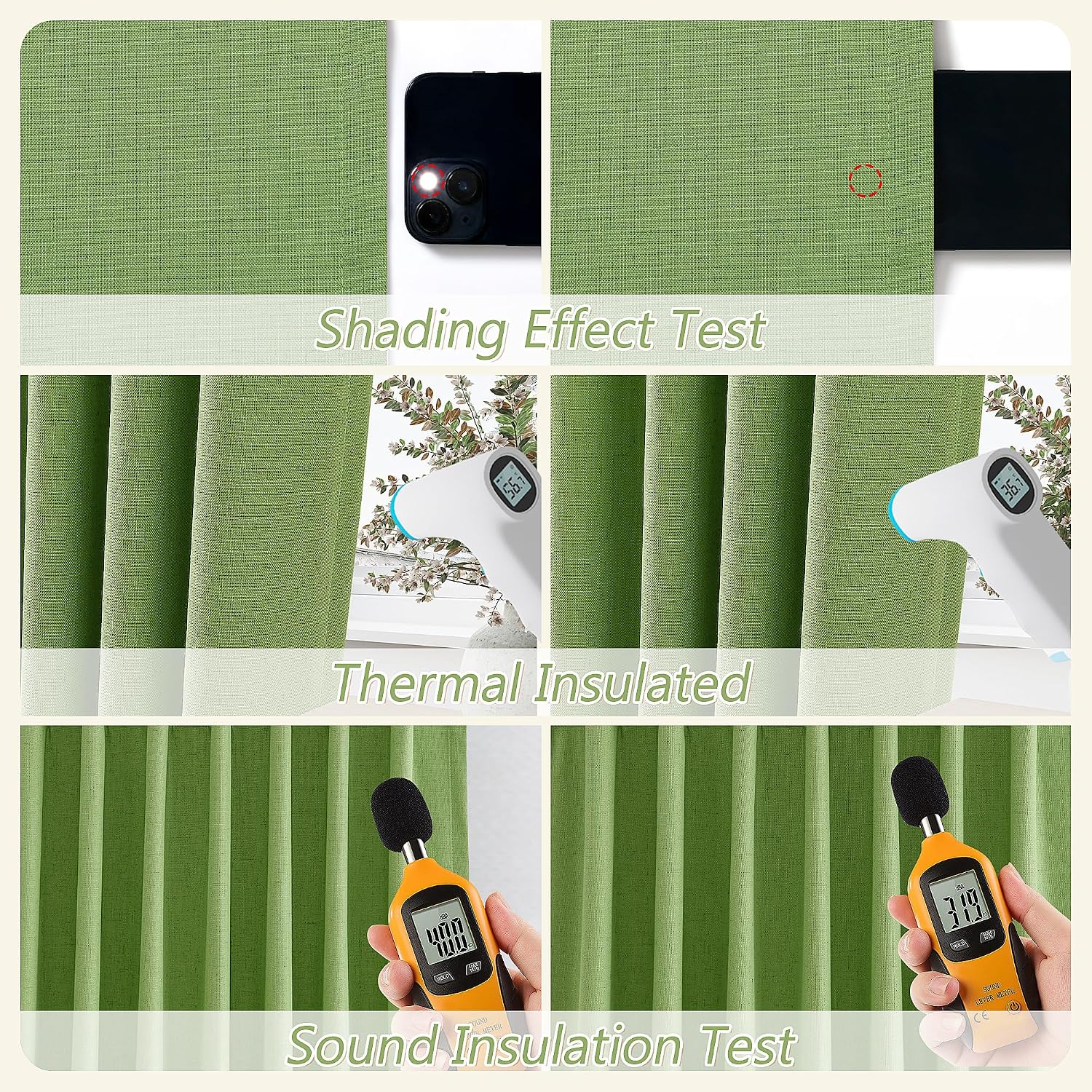 Guken Lime Green 100% Blackout Linen Curtains 108 Inch Length 2 Panels Set for Living Room Bedroom Back Tab/Rod Pocket Thermal Insulated Fa…