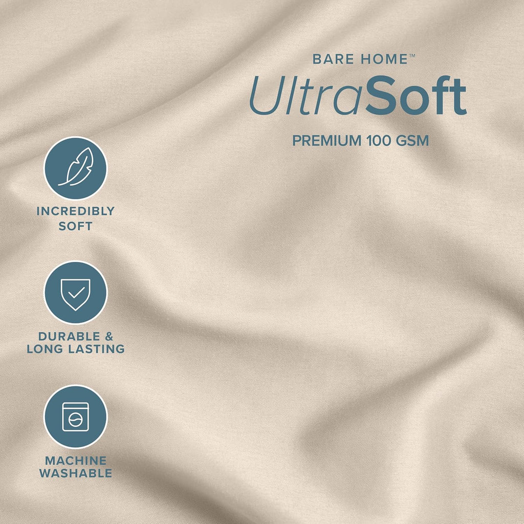 BareHome Bare Home Microfiber Bulk Pillow Cases - Standard/Queen Size Set of 4 - Cooling Pillowcases - Double Brushed - Sand Pillowcases 4…
