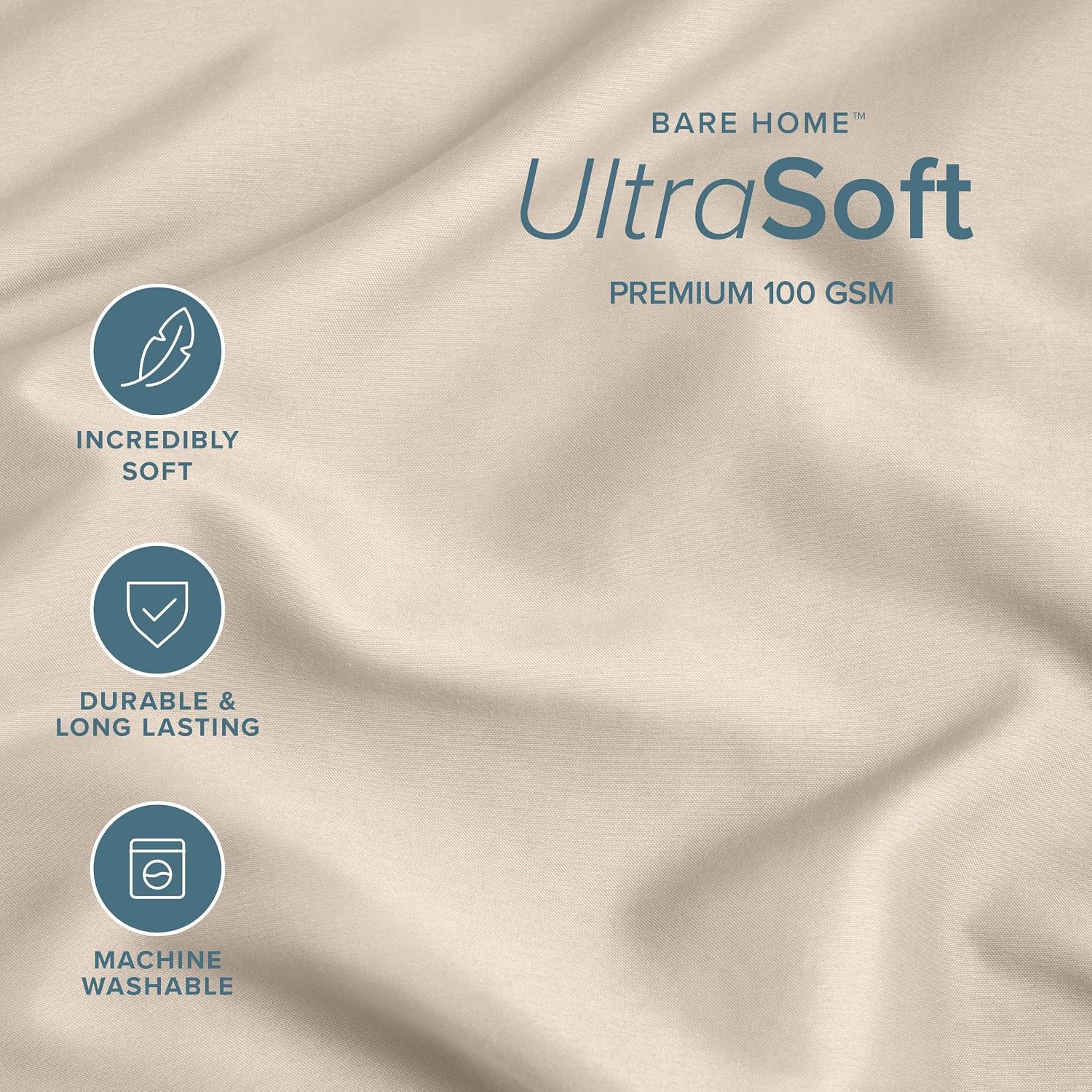 BareHome Bare Home Microfiber Bulk Pillow Cases - Standard/Queen Size Set of 4 - Cooling Pillowcases - Double Brushed - Sand Pillowcases 4…