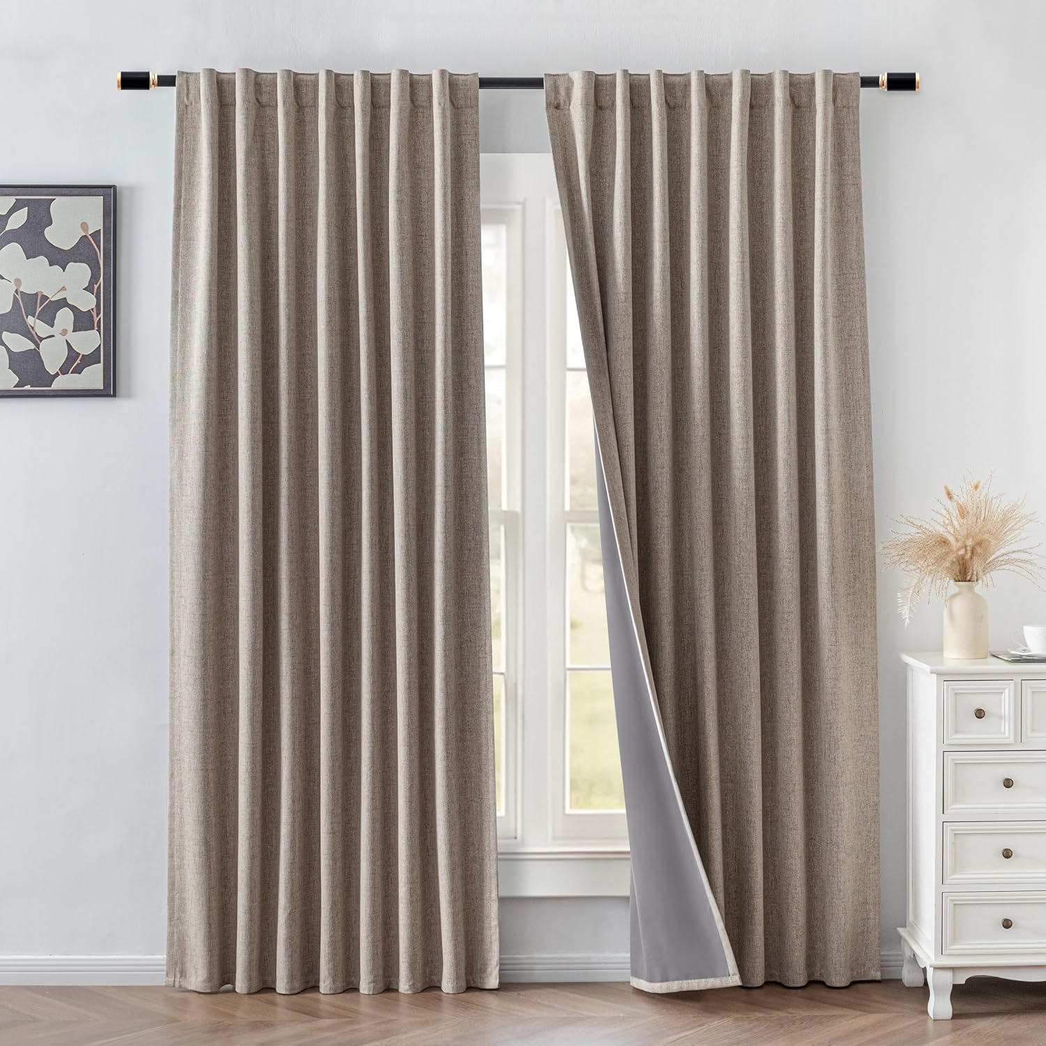 IGEMAEVE Linen Blackout Curtains for Bedroom, 100% Black Out Curtains 72 Inch Length 2 Panels Set for Living Room, Thermal Insulated…