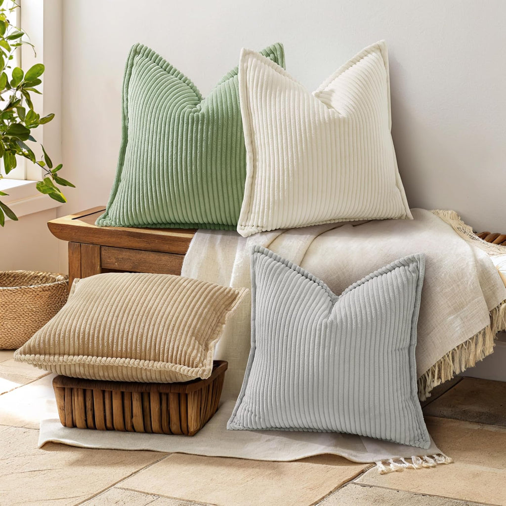 decorUhome Summer Corduroy Sage Green Euro Sham Throw Pillow Covers 22x22 Set of 2 Decorative Soft Boho Farmhouse Couch Pillow Covers for L…