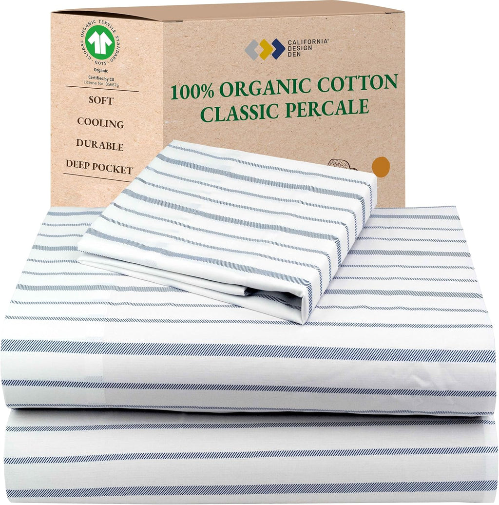 CaliforniaDesignDen California Design Den Striped Twin Sheets Set - 100% Organic Cotton, Soft and Crisp Percale Sheets with Deep Pockets, D…