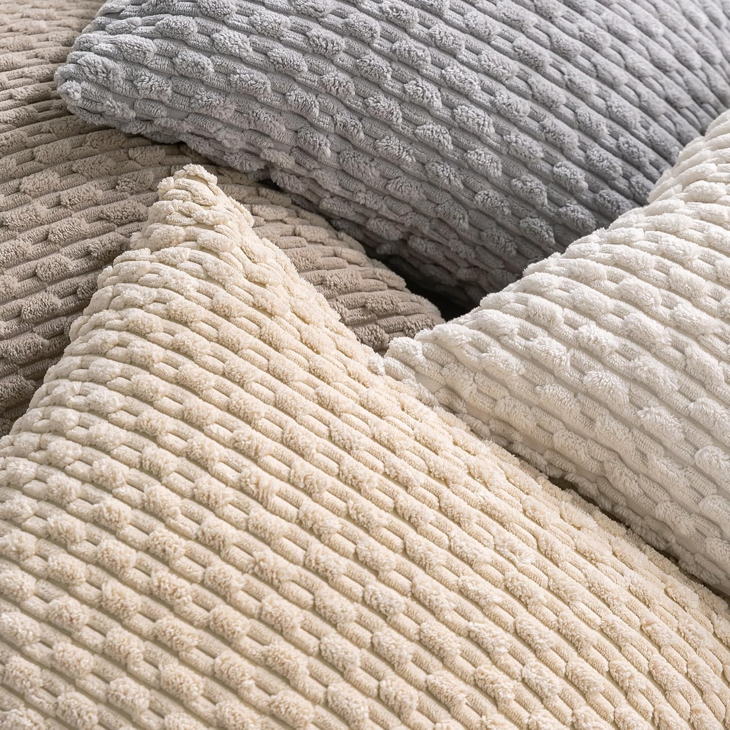 Cozoomy Set of 4 Neutral Decorative Throw Pillow Covers 20x20 Inch Corduroy Pillow Covers for Bed Couch Sofa Living Room Soft Square Cushio…