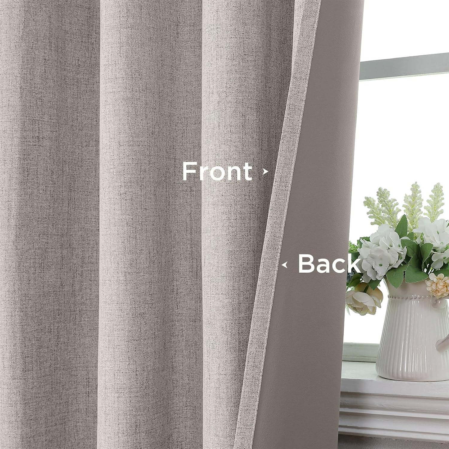 Cucraf 100% Blackout Curtains 63 inches Length 2 Panels Set, Room Darkening Linen Textured Curtain Grommet for Bedroom Living Room, Light B…