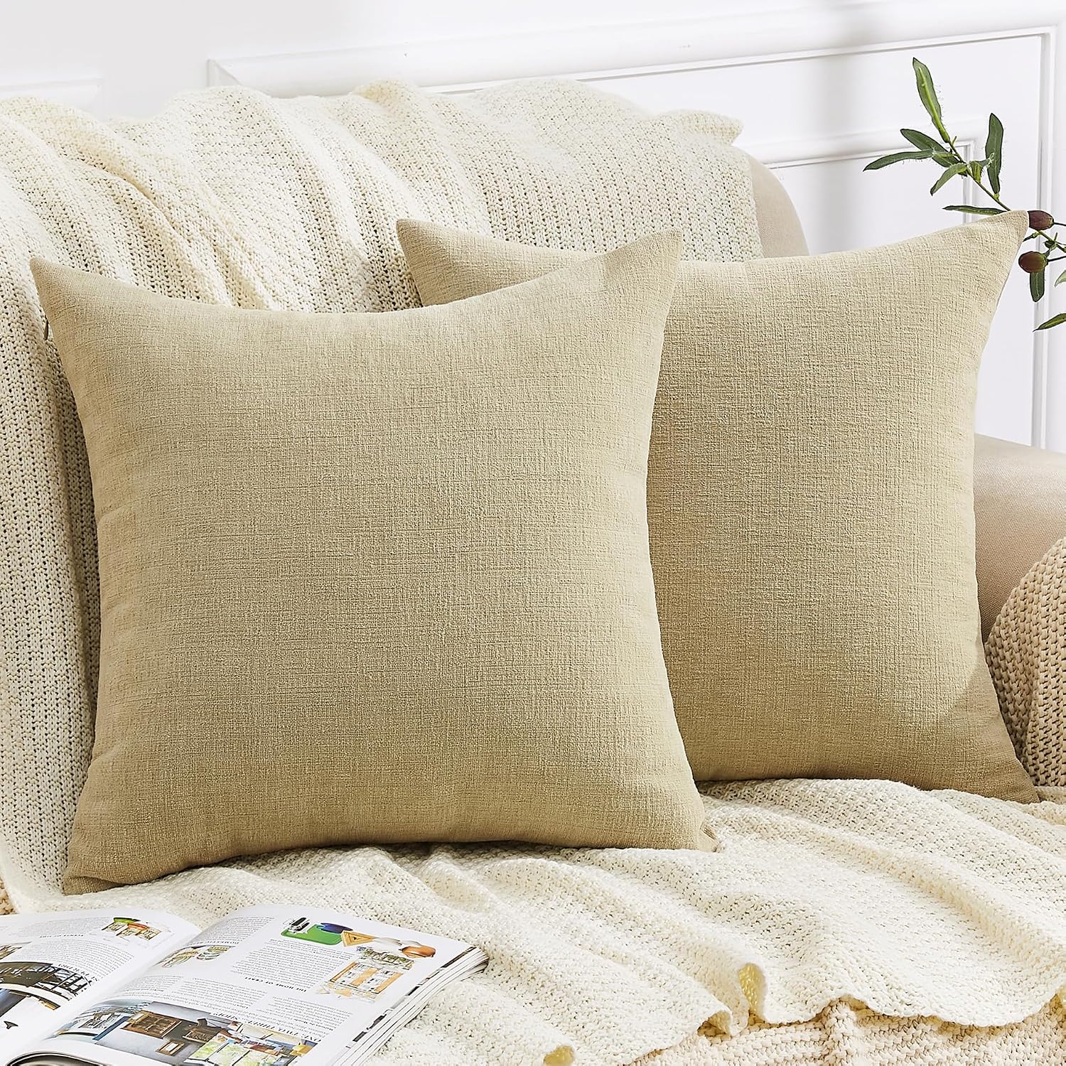 Gawamay Decorative Chenille Throw Pillow Covers 24x24 Inch Pack of 2, Soft Square Couch Pillow Cover for Sofa Cushion Living Room Bedroom S…