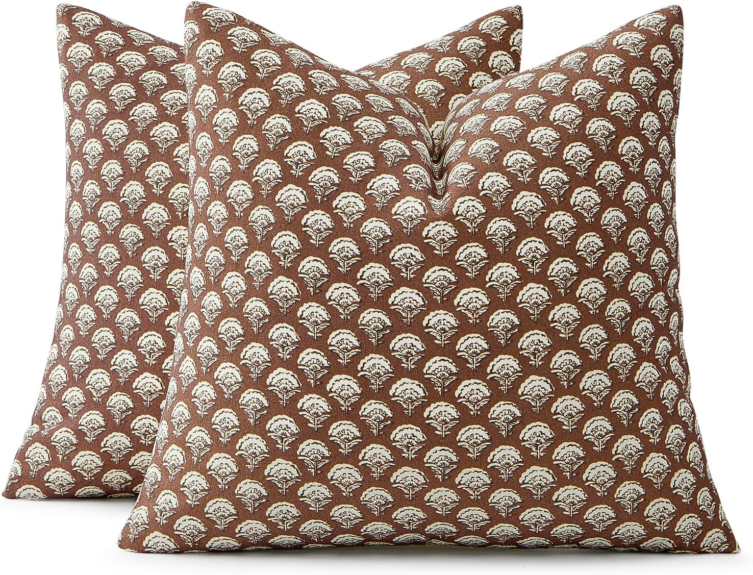 MIULEE Set of 2 Decorative Floral Pillow Covers Neutral Vintage Throw Pillows Block Print Boho Farmhouse Cushion Covers for Modern Spring…