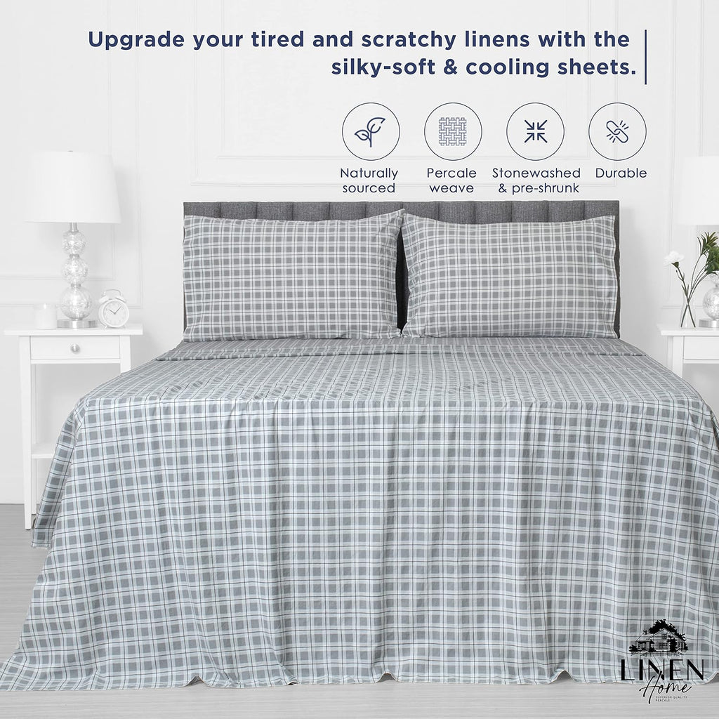 Linen Home Cotton Lyocell Blend Percale Sheet Set Full Size - 4 Piece Deep Pocket Bedding, Pre-Washed & Shrunk, Crisp Cooling Fabric…