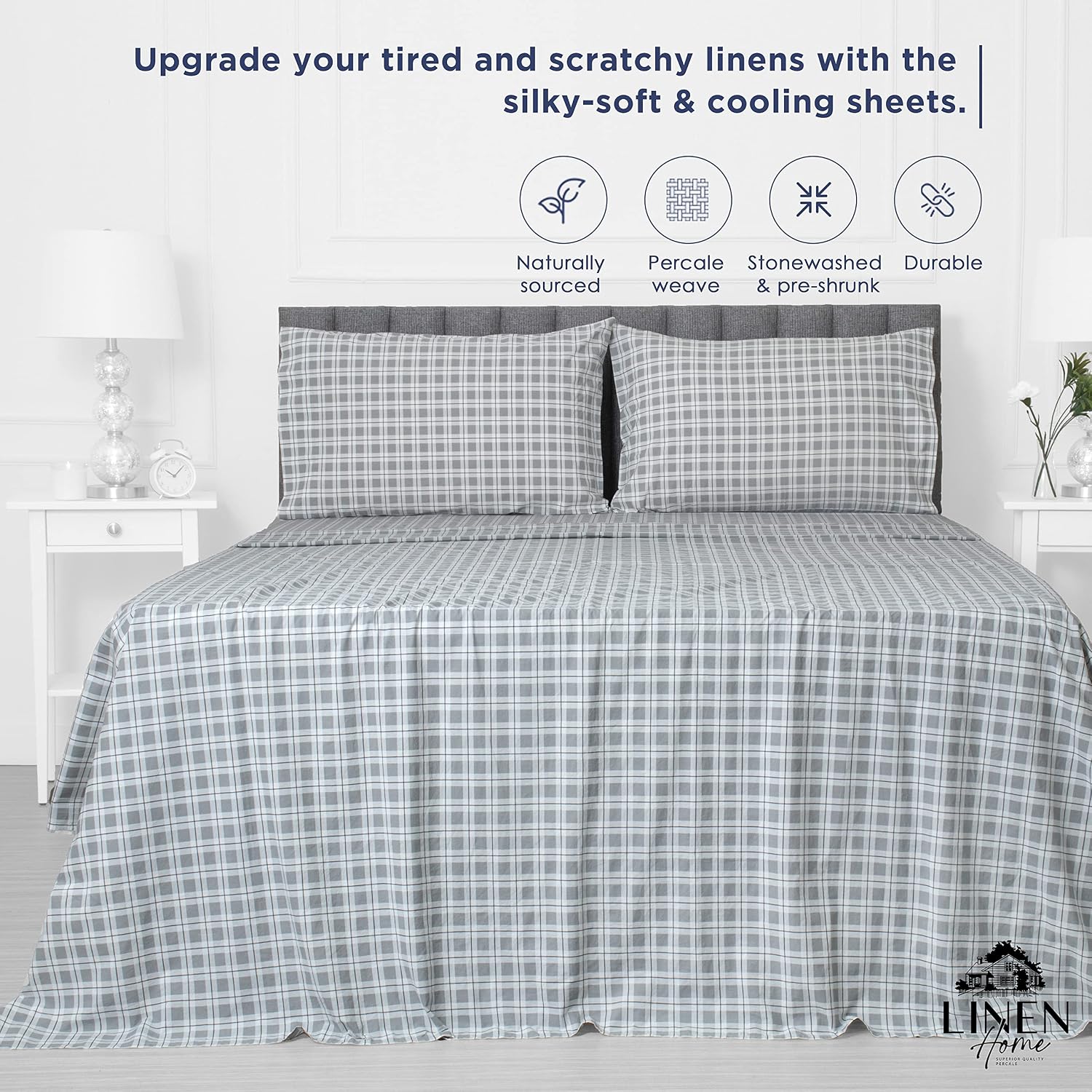 Linen Home Cotton Lyocell Blend Percale Sheet Set Full Size - 4 Piece Deep Pocket Bedding, Pre-Washed & Shrunk, Crisp Cooling Fabric…
