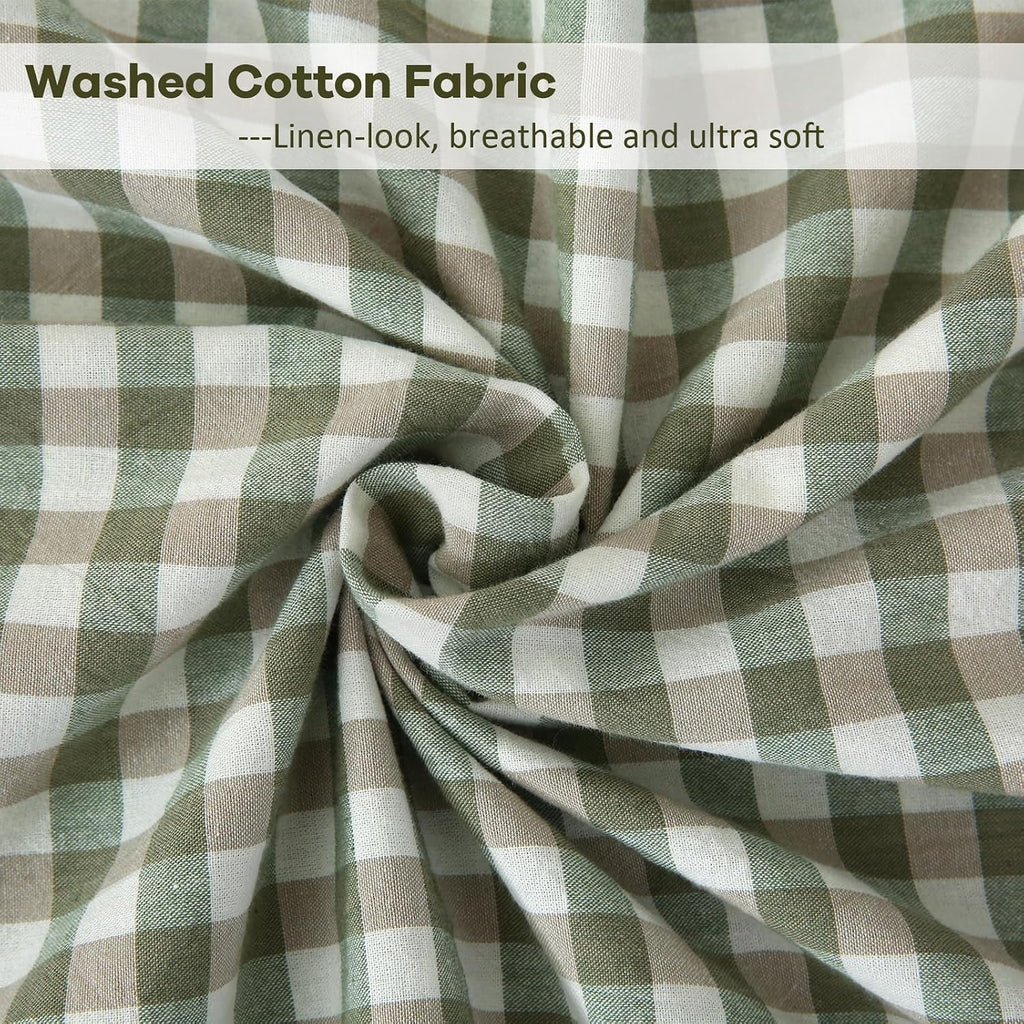 Kmasaniji Sage Green White Plaid Gingham Body Pillow Cover with Ruffles, 100% Washed Cotton Rustic French Country Vintage Pillow Shams for…