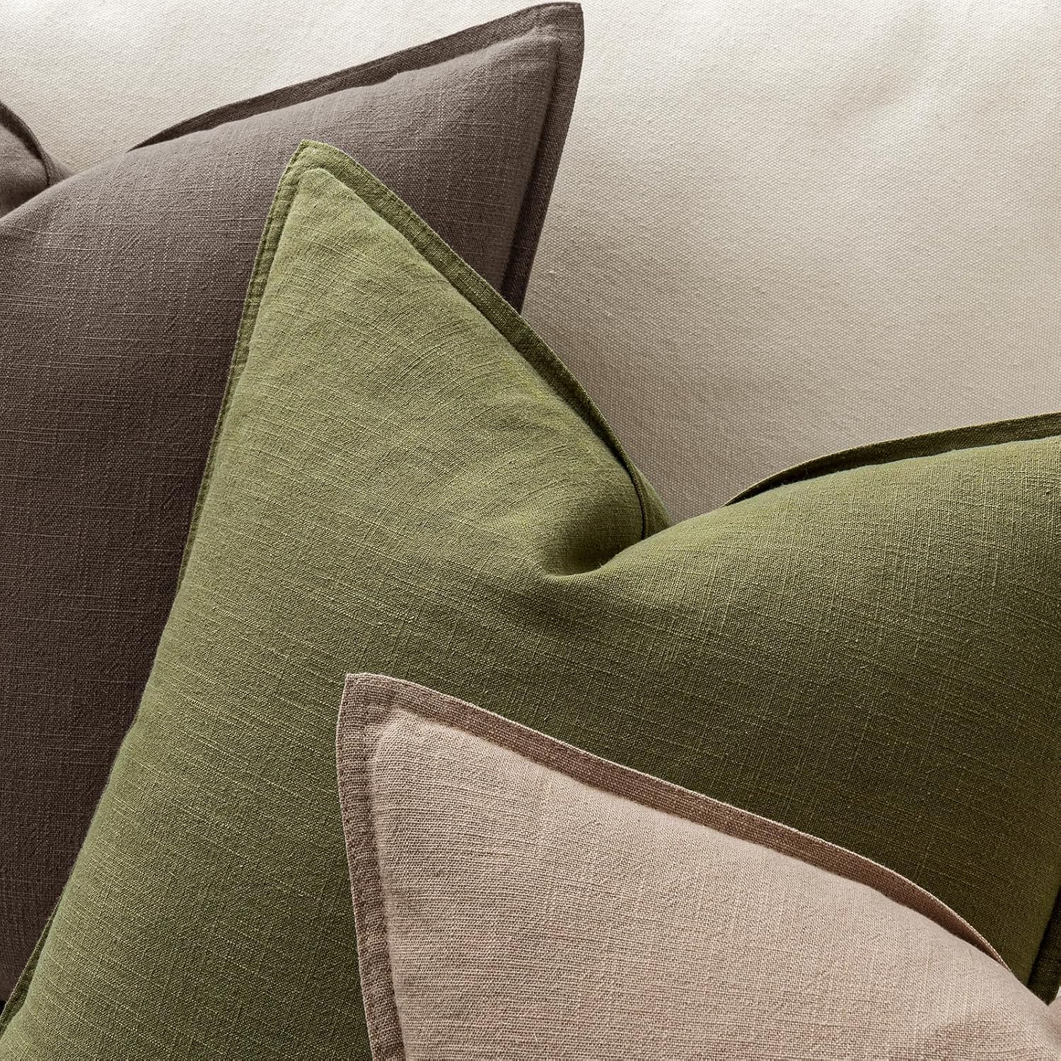Anroduo Pack of 2 Decorative Linen Pillow Covers Taupe Neutral Farmhouse Boho Soild Cushion Case Soft Accent Pillowcase for Couch Sofa Bedr…