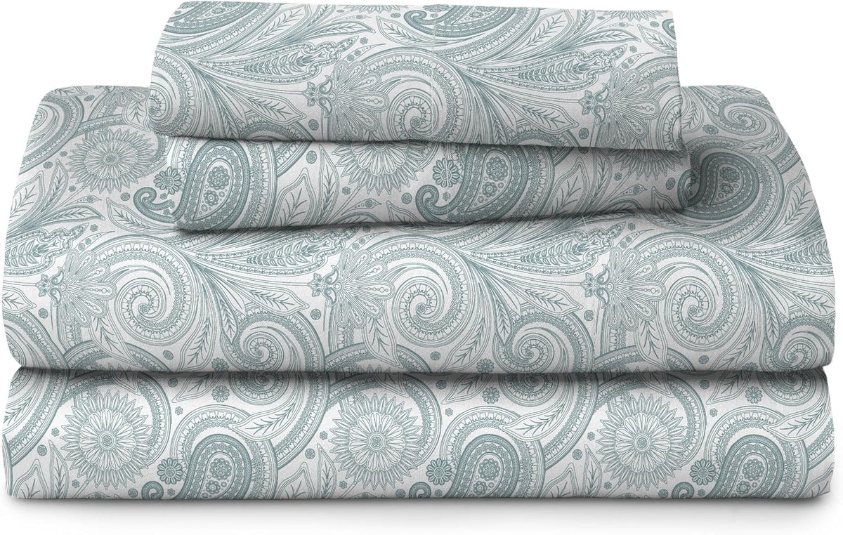 WelhomeByWelspun Welhome 100% Cotton Percale 4-Piece Queen Size Printed Bed Sheets Set, 1 Fitted, 1 Flat Sheet with 2 Pillowcases, Ethereal…