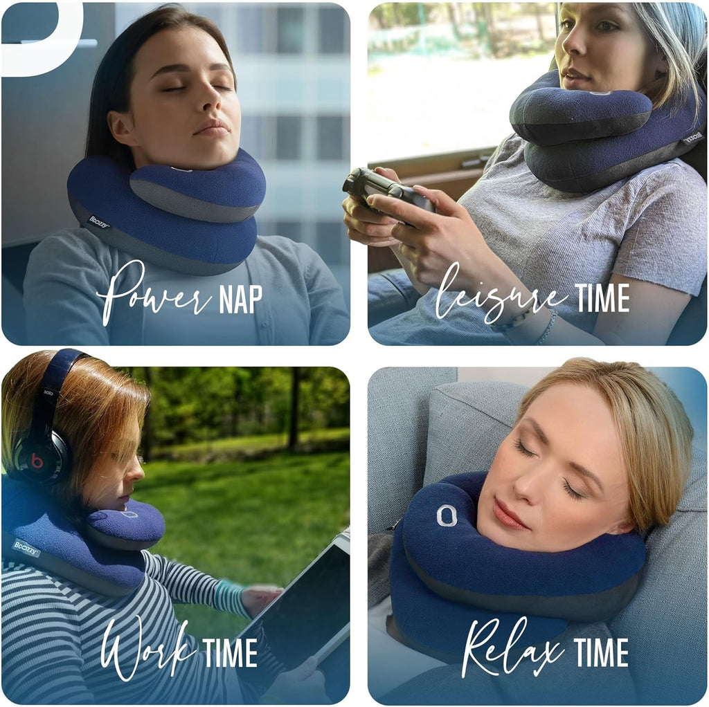 BCOZZY Travel Neck Pillow for Airplane– Patented Double Support for Head, Neck, and Chin. Best for Long Flights, Plane Sleeping, and Car…