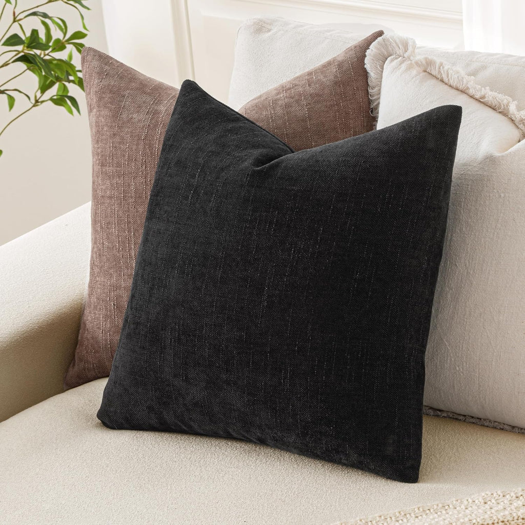 MIULEE Pack of 2 Decorative Throw Pillow Covers Soft Chenille Throw Pillows Solid Textured Euro Cushion Covers for Couch Sofa Bedroom…