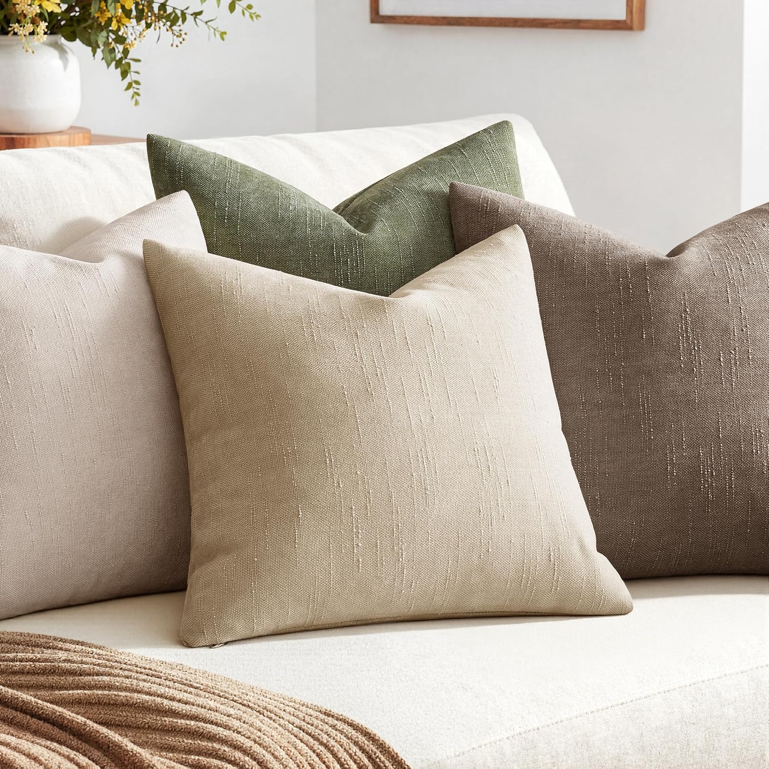 MIULEE Pack of 2 Decorative Throw Pillow Covers Soft Throw Pillows Solid Textured Cushion Covers Home Decor for Couch Sofa Bedroom Living…