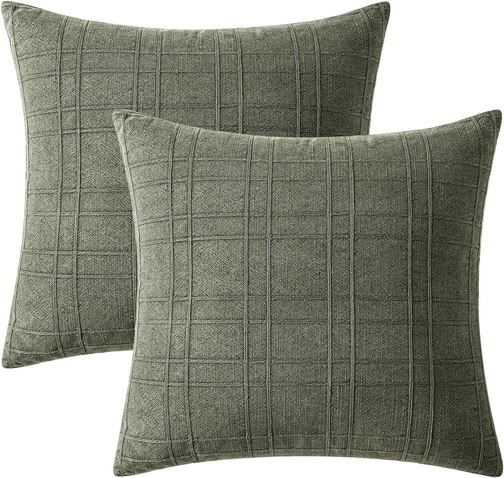 Miulee Decorative Linen Check Euro Shams Throw Pillow Covers Neutral Farmhouse Vintage Spring Pillow Covers 22x22 Set of 2 Boho Modern Home…
