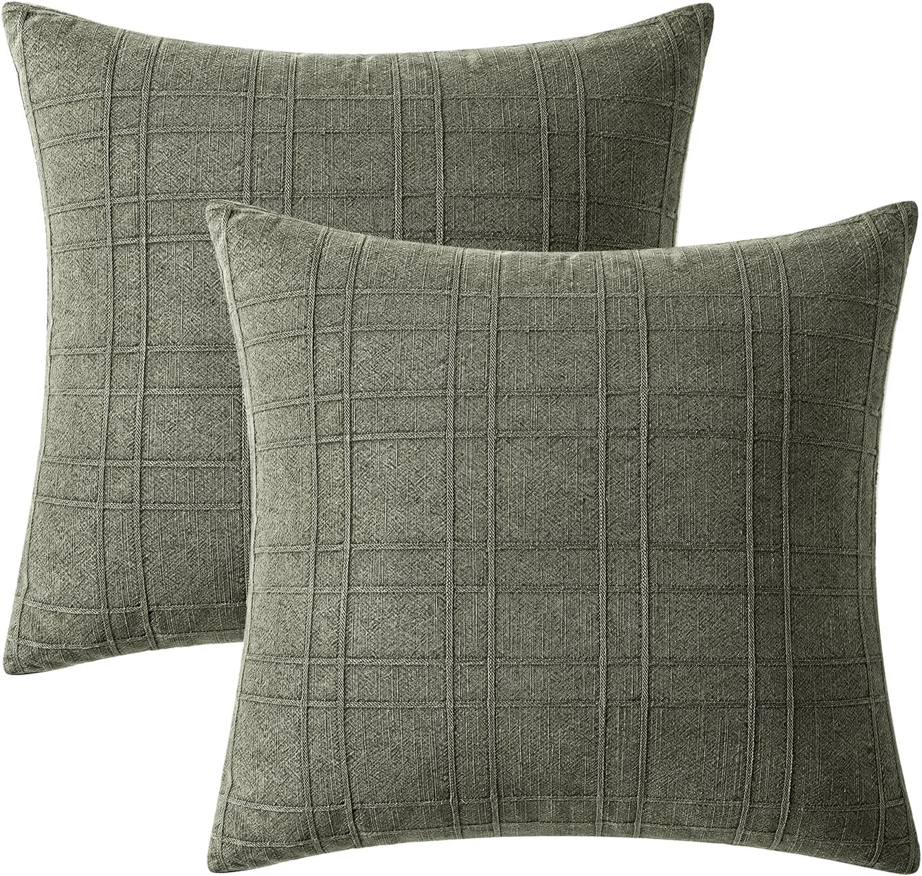 Miulee Decorative Linen Check Euro Shams Throw Pillow Covers Neutral Farmhouse Vintage Spring Pillow Covers 22x22 Set of 2 Boho Modern Home…