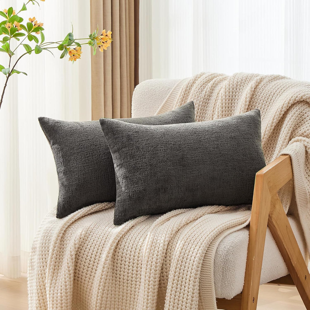 Gawamay Set of 2 Decorative Lumbar Soft Chenille Throw Pillow Covers 12x20 Inch (30x50 CM), Boho Farmhouse Cushion Cases, Couch Pillow Cove…