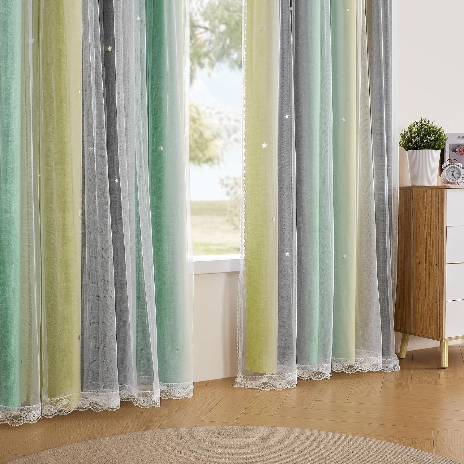 Addsomecolortolife XiDi Yellow & Rainbow Curtains for Kids & Girls Room - Blackout, Grey & Green 52x84 Inch Long 1 Panel with Unicorn Wall…