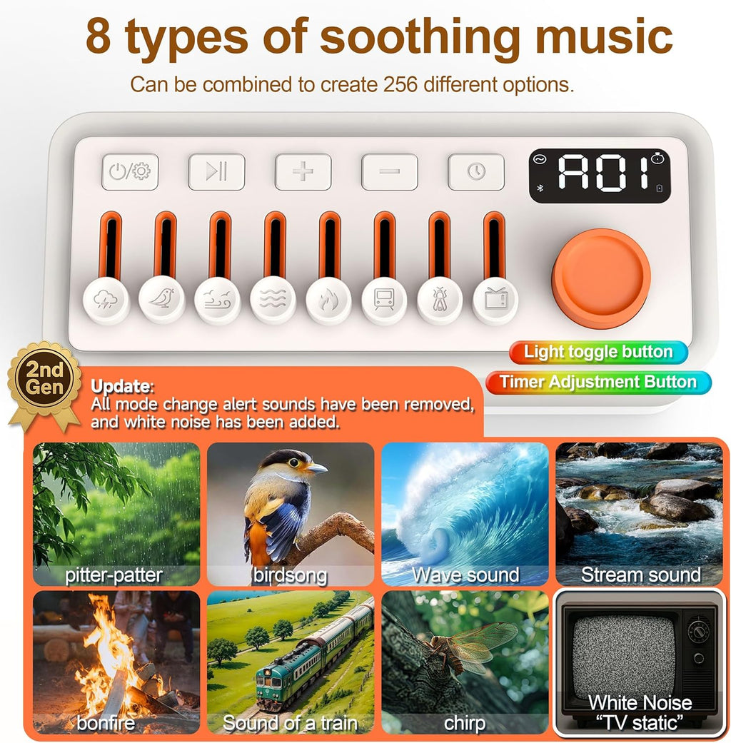 Tmehm 3-in-1 Sleep Sound Machine with 8 Mixable Nature Sounds, Portable Bluetooth Speaker & 12-Color Night Light, White Noise, Sleep Timer…