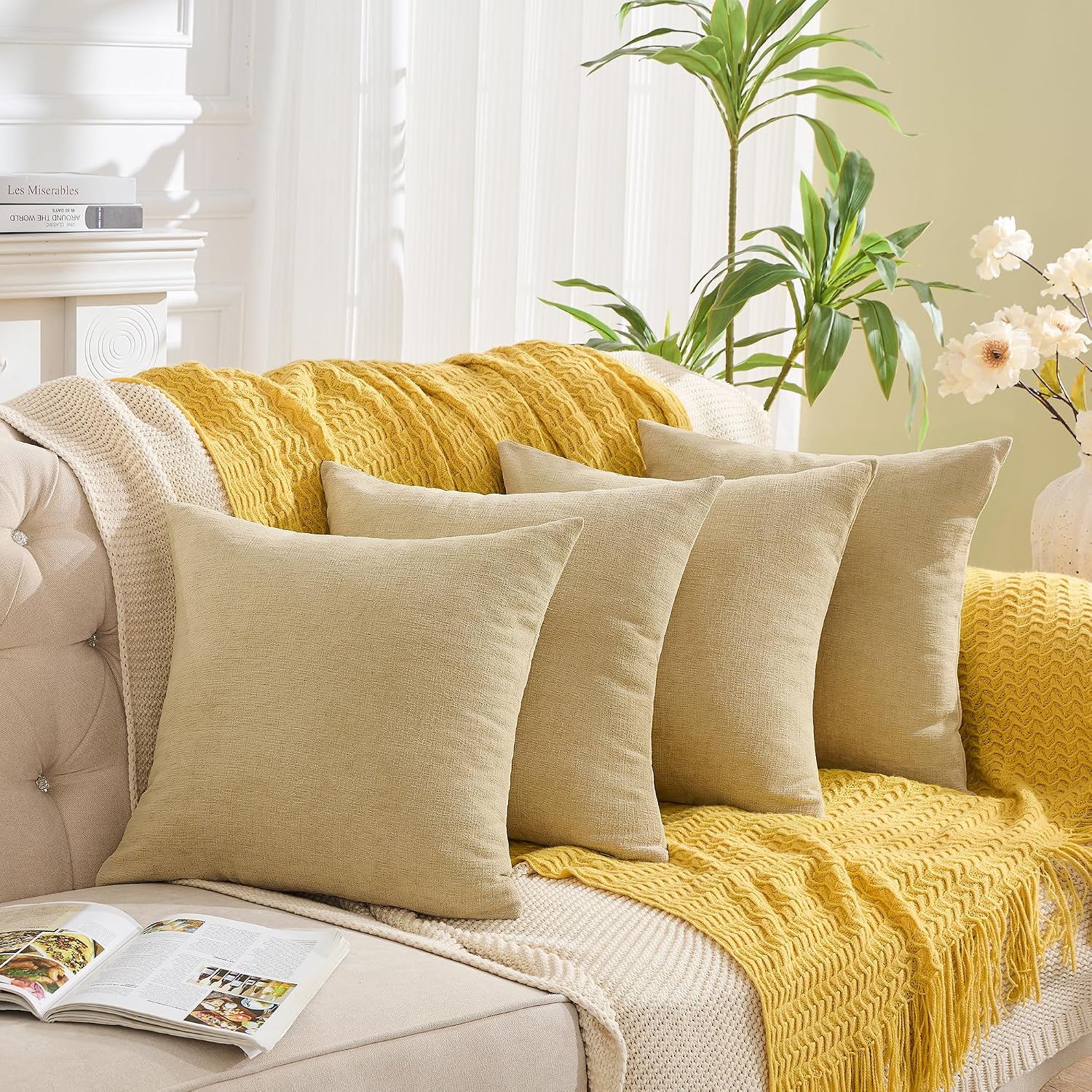 Gawamay Decorative Square Throw Pillow Covers 18x18 Inch Set of 4, Super Soft Chenille Pillows Cover Fall Pillowcase for Living Room Bedroo…