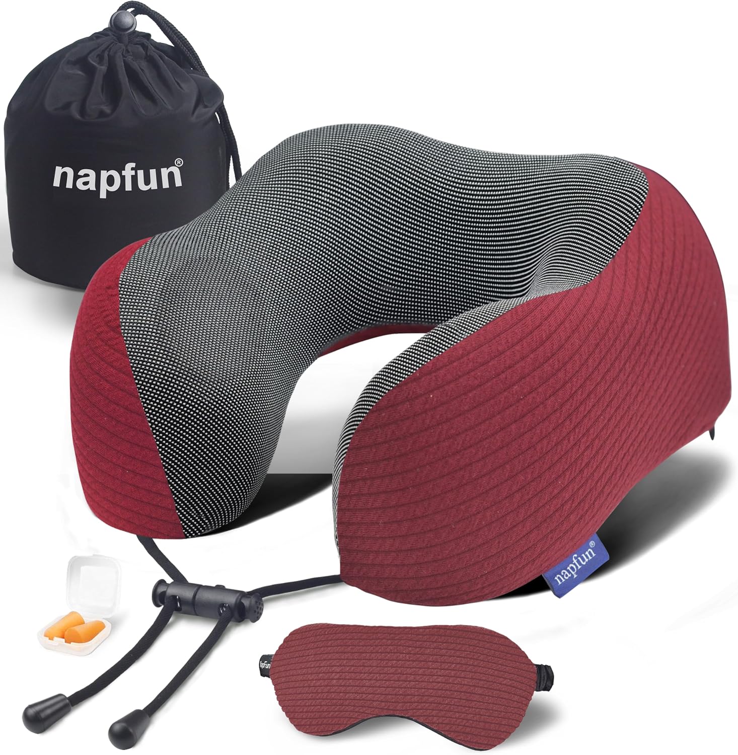 napfun Neck Pillow for Travel with Travel Pouch, Sleep Mask & Earplugs, Memory Foam Airplane Pillow for Headrest Sleep with Eyeshades…