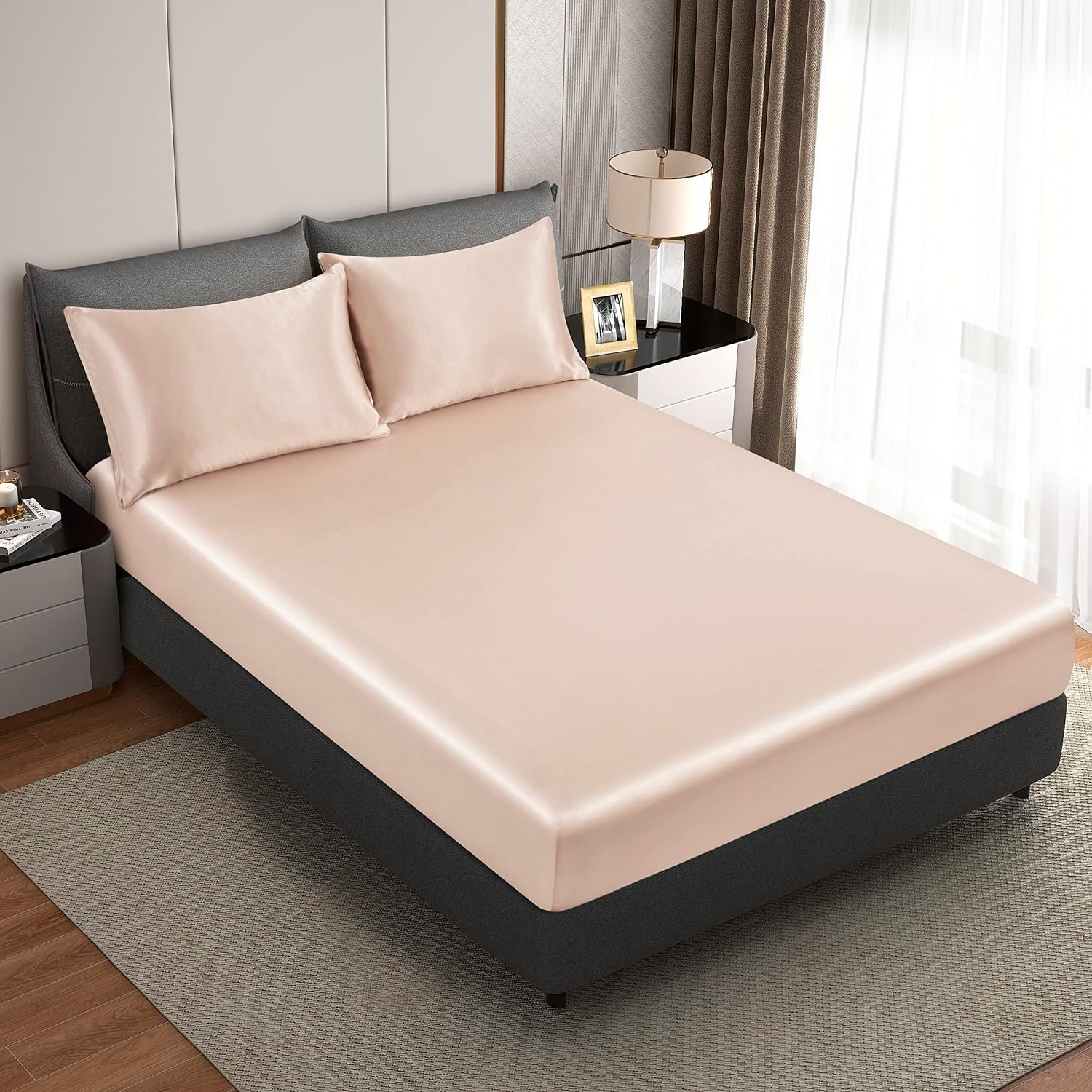 HommxJF Taupe Satin Pillowcase Queen Size Set of 2 for Hair and Skin, Taupe Silk Pillowcase Breathable Pillowcase with Envelope Closure