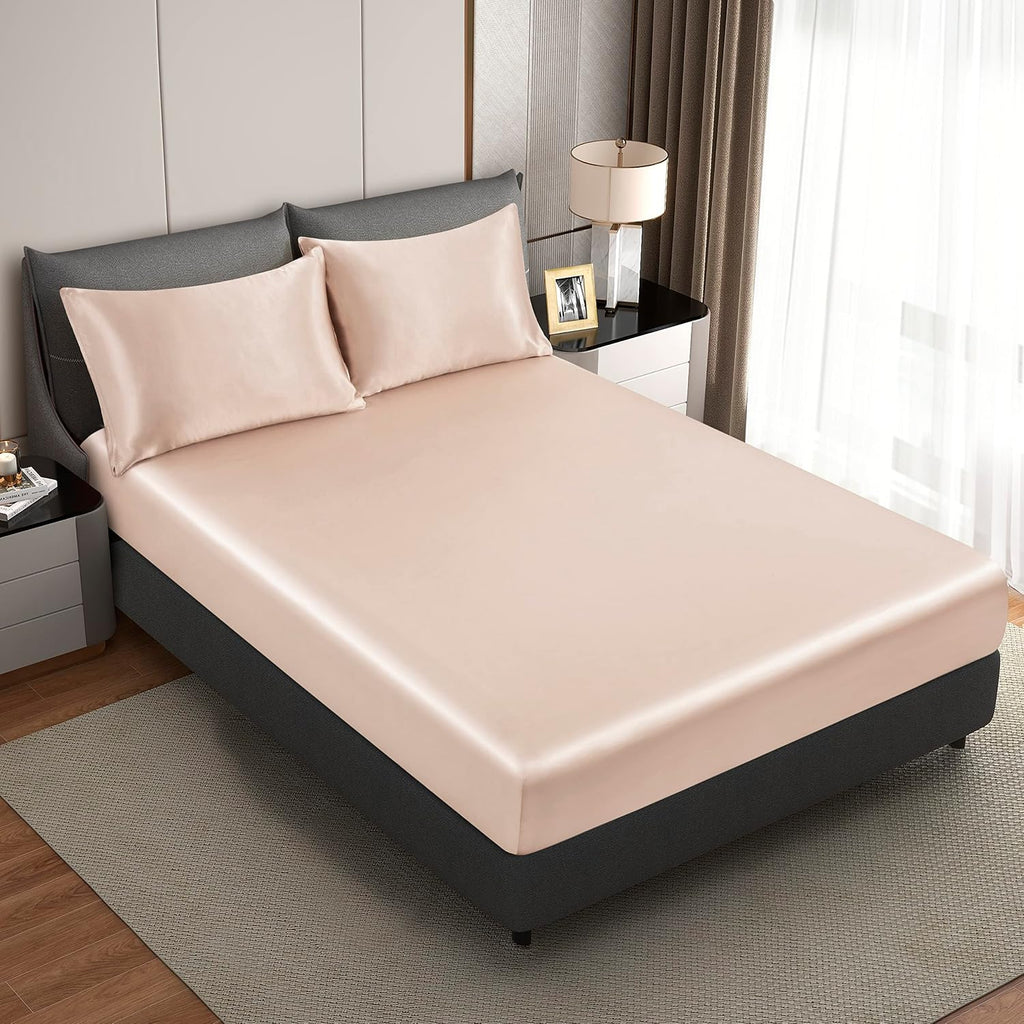 HommxJF Taupe King Size Satin Pillowcase Set of 2 for Hair and Skin, Taupe Silk Pillowcase Breathable Pillowcase with Envelope Closure