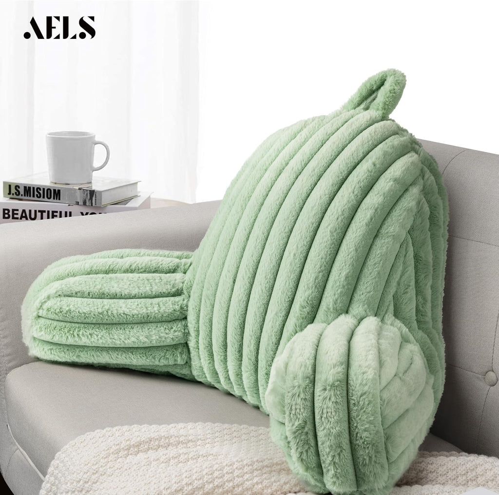 Aels Large Reading Pillow Replacement Cover with Arms and Pockets (Cover ONLY), 18" Soft Faux Fur Striped Backrest Pillow Cover Fits Standa…